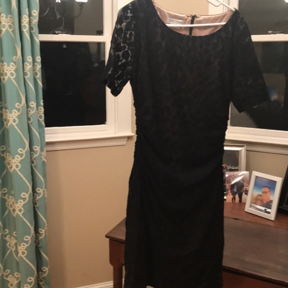 Late Unger black lace over nude bodice dress - Picture 1 of 4